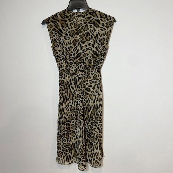 L'AGENCE Womens Sleeveless Leopard Print Sheath Dress Brown Sz 0 V-Neck Formal - Picture 2 of 9